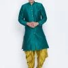 Vastramay Men's Green Silk Blend Sherwani Set