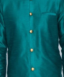 Vastramay Men's Green Silk Blend Sherwani Set 10 Vastramay Men's Green Silk Blend Sherwani Set