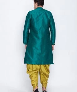 Vastramay Men's Green Silk Blend Sherwani Set 11 Vastramay Men's Green Silk Blend Sherwani Set