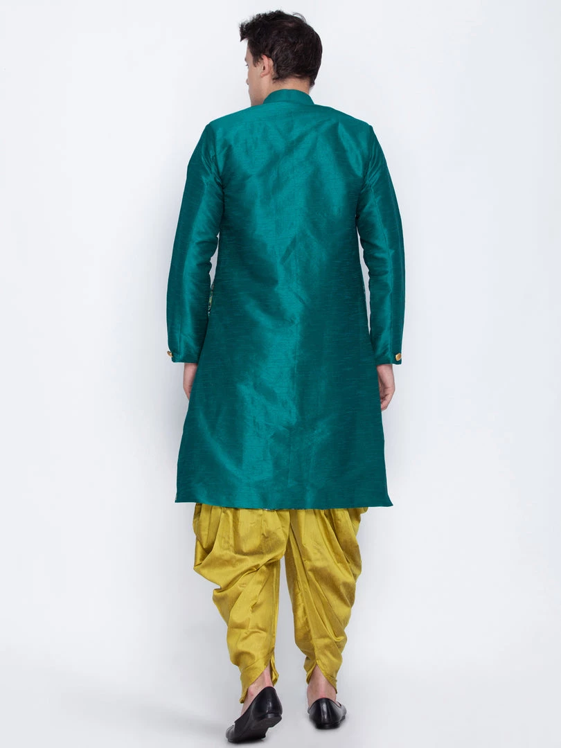 Vastramay Men's Green Silk Blend Sherwani Set 6 Vastramay Men's Green Silk Blend Sherwani Set
