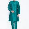 Vastramay Men's Green Silk Blend Sherwani Set 1 Vastramay Men's Green Silk Blend Sherwani Set
