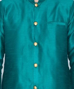 Vastramay Men's Green Silk Blend Sherwani Set 10 Vastramay Men's Green Silk Blend Sherwani Set