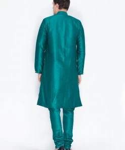 Vastramay Men's Green Silk Blend Sherwani Set 11 Vastramay Men's Green Silk Blend Sherwani Set