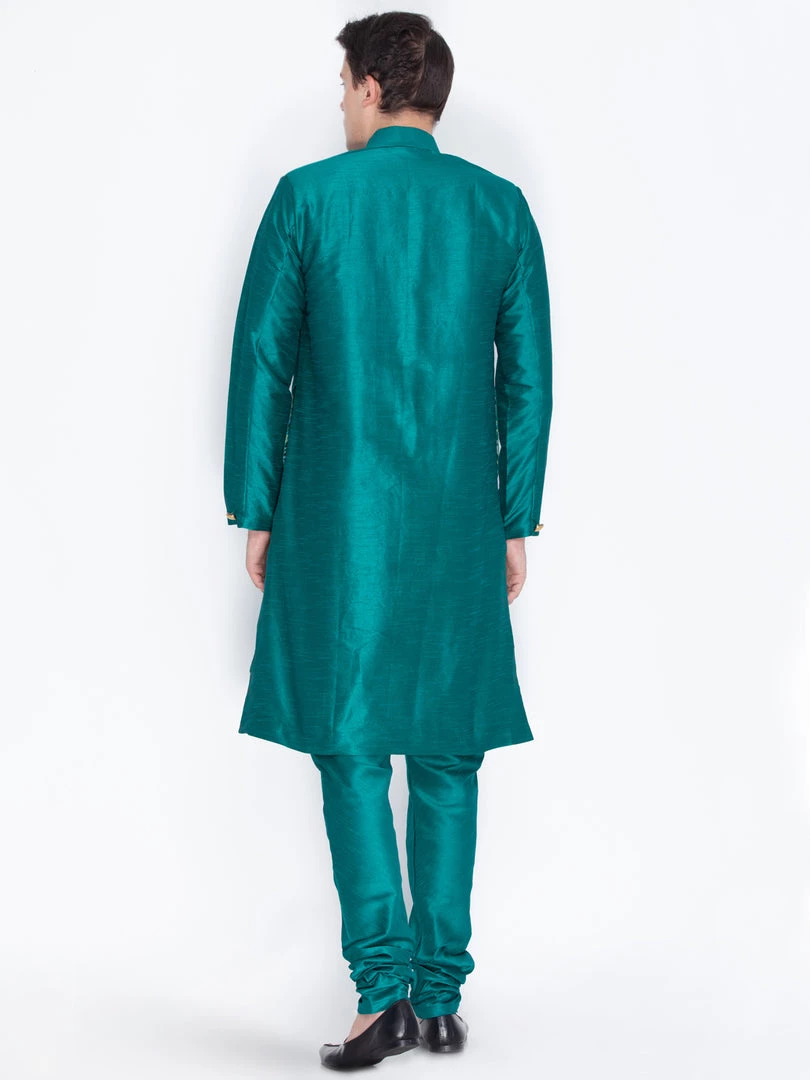 Vastramay Men's Green Silk Blend Sherwani Set 6 Vastramay Men's Green Silk Blend Sherwani Set