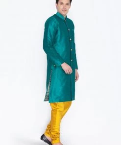 Vastramay Buy 1 Get 1 Men's Green Silk Blend Sherwani Set 9 Vastramay Buy 1 Get 1 Men's Green Silk Blend Sherwani Set