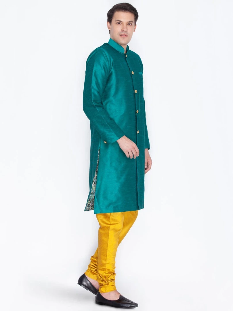 Vastramay Buy 1 Get 1 Men's Green Silk Blend Sherwani Set 4 Vastramay Buy 1 Get 1 Men's Green Silk Blend Sherwani Set