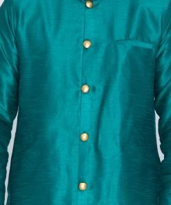 Vastramay Buy 1 Get 1 Men's Green Silk Blend Sherwani Set 11 Vastramay Buy 1 Get 1 Men's Green Silk Blend Sherwani Set