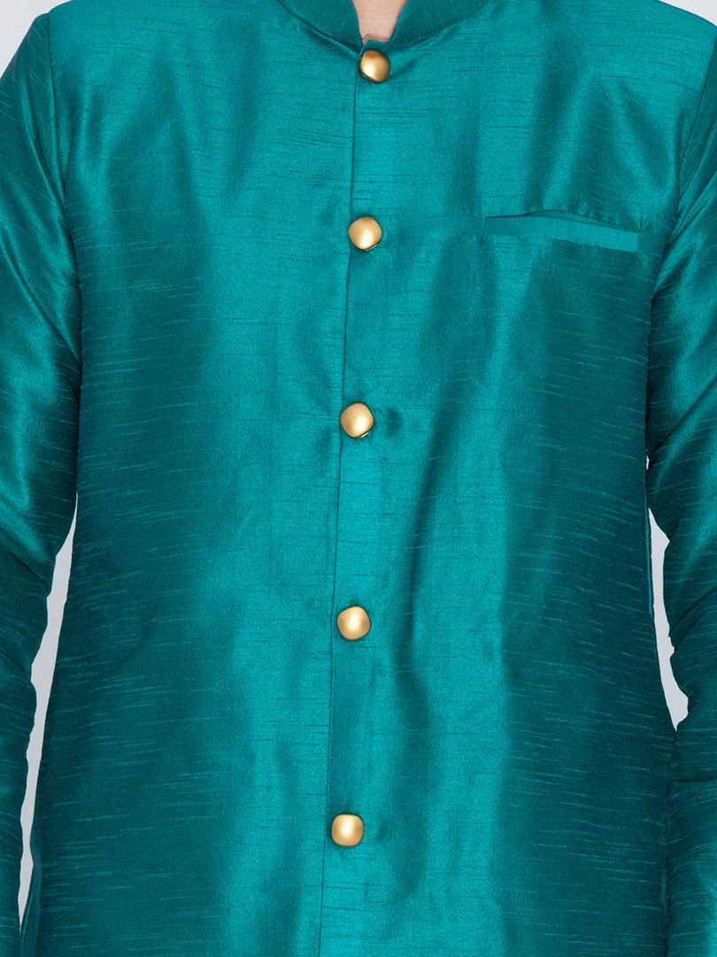 Vastramay Buy 1 Get 1 Men's Green Silk Blend Sherwani Set 6 Vastramay Buy 1 Get 1 Men's Green Silk Blend Sherwani Set