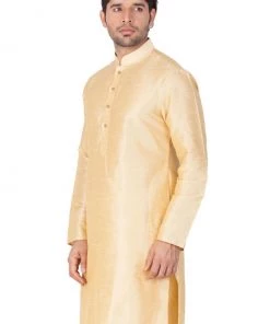 Vastramay Men's Gold Cotton Silk Blend Kurta