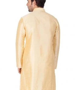 Vastramay Men's Gold Cotton Silk Blend Kurta
