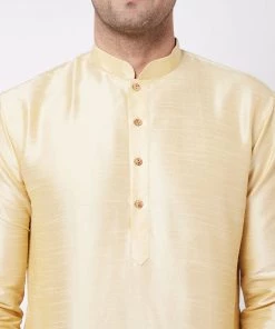 VASTRAMAY Men's Gold And Navy Blue Silk Blend Kurta And Dhoti Set