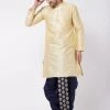 VASTRAMAY Men's Gold And Navy Blue Silk Blend Kurta And Dhoti Set