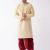 VASTRAMAY Men's Gold And Maroon Silk Blend Kurta And Dhoti Set
