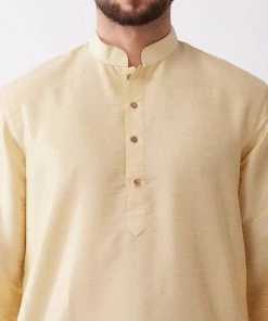VASTRAMAY Men's Gold And Maroon Silk Blend Kurta And Dhoti Set