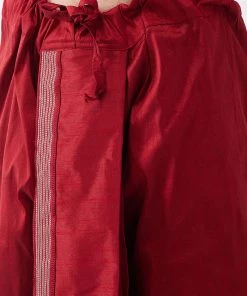 VASTRAMAY Men's Gold And Maroon Silk Blend Kurta And Dhoti Set