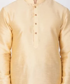 VASTRAMAY Men's Gold Cotton Silk Blend Kurta And Dhoti Pant Set