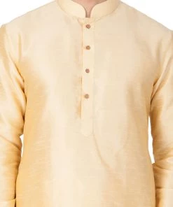 VASTRAMAY Men's Gold Cotton Silk Blend Kurta And Pyjama Set