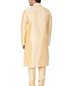VASTRAMAY Men's Gold Cotton Silk Blend Kurta And Pyjama Set