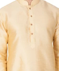 Vastramay Men's Gold Cotton Silk Blend Kurta, Pyjama & Dupatta Set