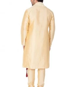 Vastramay Men's Gold Cotton Silk Blend Kurta, Pyjama & Dupatta Set