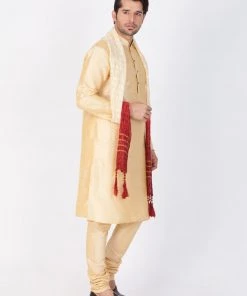 Vastramay Silk Blend Gold Baap Beta Kurta Pyjama And Dupatta Set 15 Vastramay Silk Blend Gold Baap Beta Kurta Pyjama And Dupatta Set