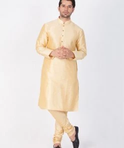 Vastramay Silk Blend Gold Baap Beta Kurta Pyjama Set