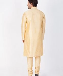 Vastramay Silk Blend Gold Baap Beta Kurta Pyjama Set