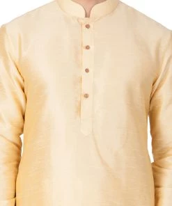 Vastramay Men's Gold Cotton Silk Blend Kurta And Pyjama Set