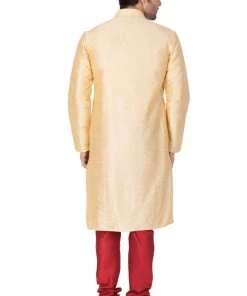 Vastramay Men's Gold Cotton Silk Blend Kurta And Pyjama Set