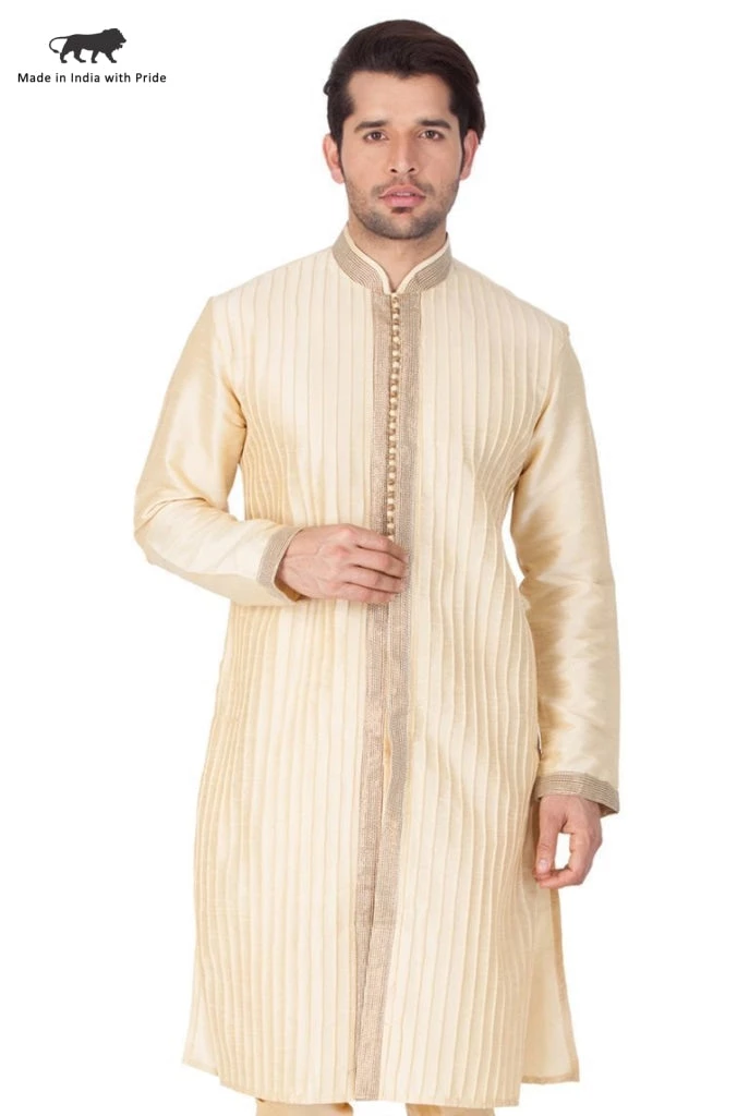 Vastramay Buy 1 Get 1 Men's Gold Cotton Silk Blend Kurta 3 Vastramay Buy 1 Get 1 Men's Gold Cotton Silk Blend Kurta