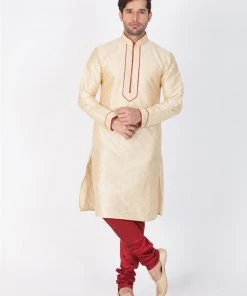 Vastramay Buy 1 Get 1 Men's Gold Silk Blend Kurta And Pyjama Set