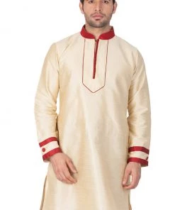 Vastramay Men's Gold Silk Blend Kurta Buy 1 Get 1