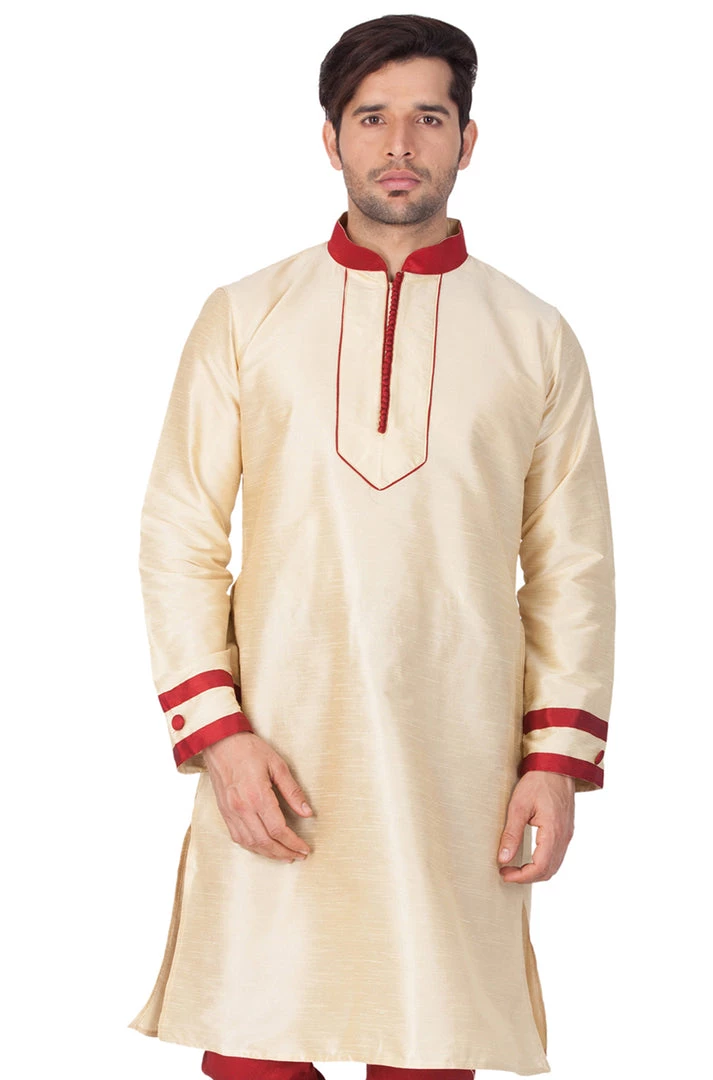 Vastramay Men's Gold Silk Blend Kurta Buy 1 Get 1 3 Vastramay Men's Gold Silk Blend Kurta Buy 1 Get 1