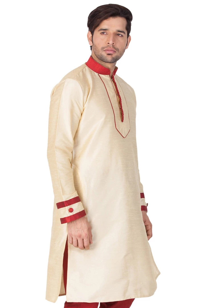 Vastramay Men's Gold Silk Blend Kurta Buy 1 Get 1 4 Vastramay Men's Gold Silk Blend Kurta Buy 1 Get 1