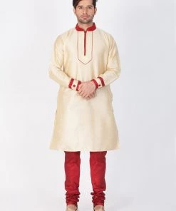 Vastramay Men's Gold Silk Blend Kurta And Pyjama Set Buy 1 Get 1