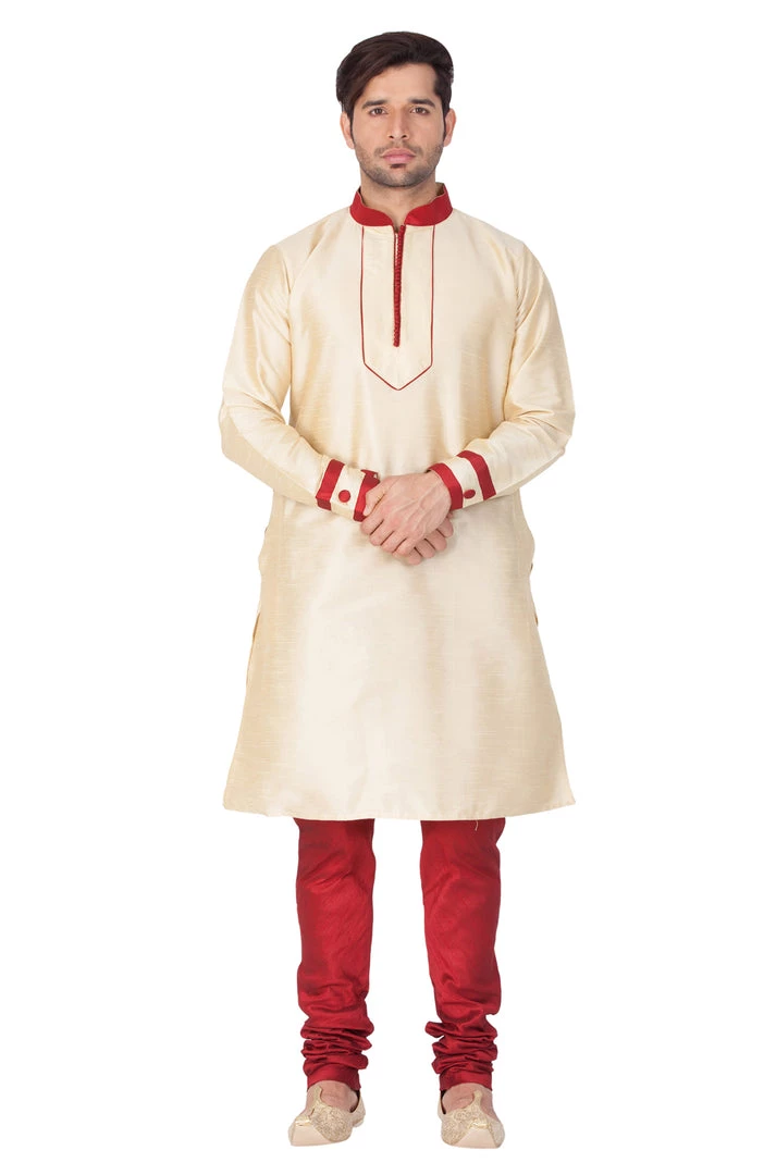 Vastramay Men's Gold Silk Blend Kurta Buy 1 Get 1 7 Vastramay Men's Gold Silk Blend Kurta Buy 1 Get 1
