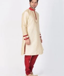 Vastramay Men's Gold Silk Blend Kurta And Pyjama Set Buy 1 Get 1