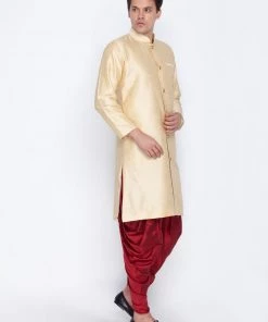 Vastramay Kurta Sets Men's Gold Cotton Silk Blend Sherwani Set