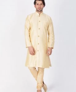 Vastramay Buy 1 Get 1 Men's Gold Silk Blend Sherwani Set