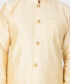 Vastramay Buy 1 Get 1 Men's Gold Silk Blend Sherwani Set 11 Vastramay Buy 1 Get 1 Men's Gold Silk Blend Sherwani Set