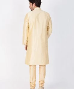 Vastramay Buy 1 Get 1 Men's Gold Silk Blend Sherwani Set 10 Vastramay Buy 1 Get 1 Men's Gold Silk Blend Sherwani Set