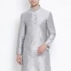 VASTRAMAY Men's Grey Cotton Silk Blend Kurta