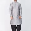 VASTRAMAY Men's Grey Cotton Silk Blend Kurta And Dhoti Pant Set