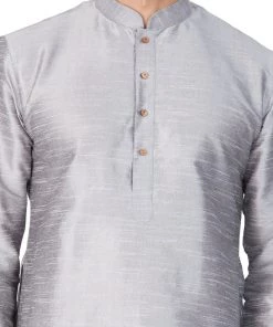 VASTRAMAY Men's Grey Cotton Silk Blend Kurta And Dhoti Pant Set