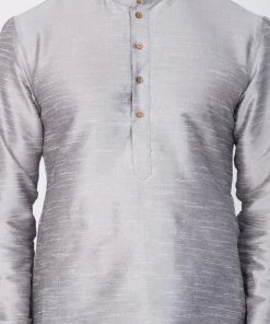 VASTRAMAY Men's Grey Cotton Silk Blend Kurta And Dhoti Pant Set