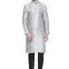 VASTRAMAY Men's Grey Cotton Silk Blend Kurta And Pyjama Set