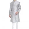 Vastramay Men's Grey Cotton Silk Blend Kurta And Pyjama Set
