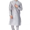 VASTRAMAY Men's Grey Cotton Silk Blend Kurta And Pyjama Set