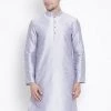 VASTRAMAY Men's Light Blue Cotton Silk Blend Kurta 1 VASTRAMAY Men's Light Blue Cotton Silk Blend Kurta