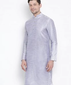 VASTRAMAY Men's Light Blue Cotton Silk Blend Kurta